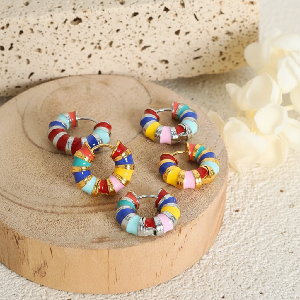 Titanium Steel Enamel Hoop Earrings