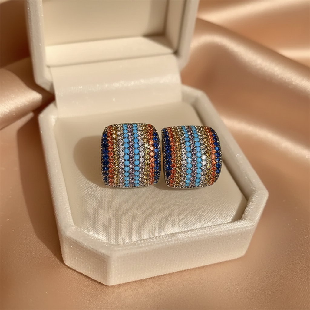 Contrast Inlaid Zircon Earrings