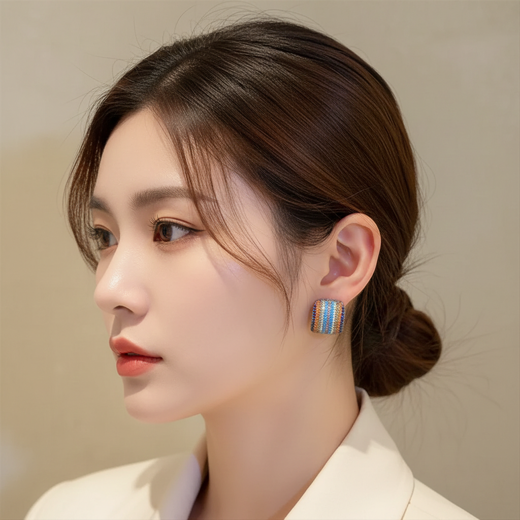 Contrast Inlaid Zircon Earrings
