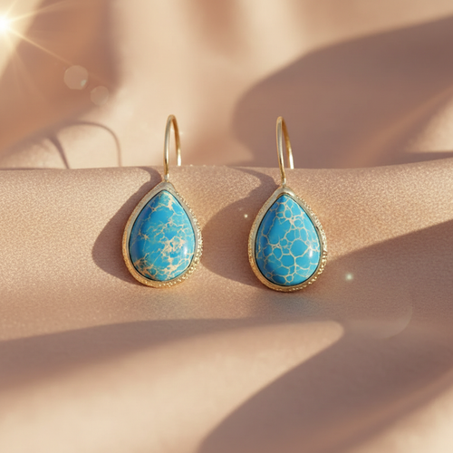 Copper Natural Stone Teardrop Shape Earrings