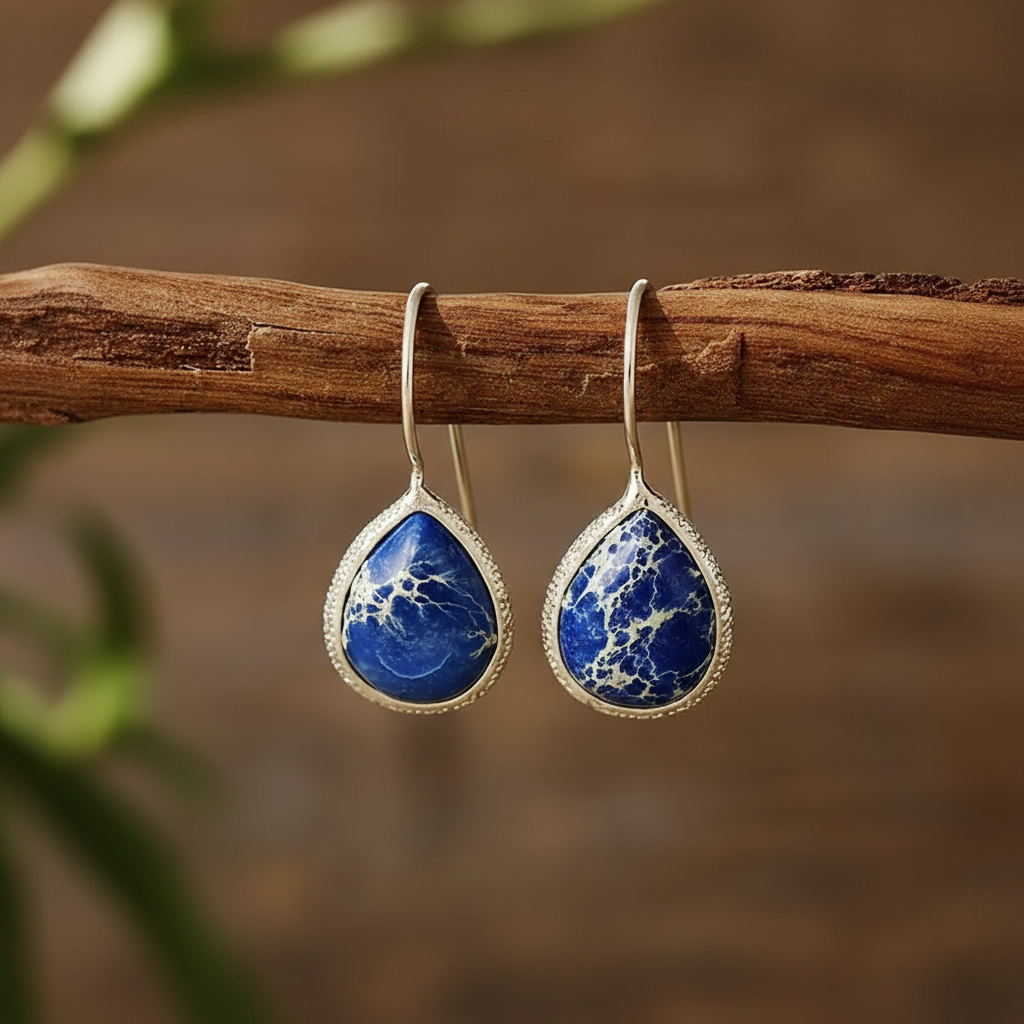 Copper Natural Stone Teardrop Shape Earrings