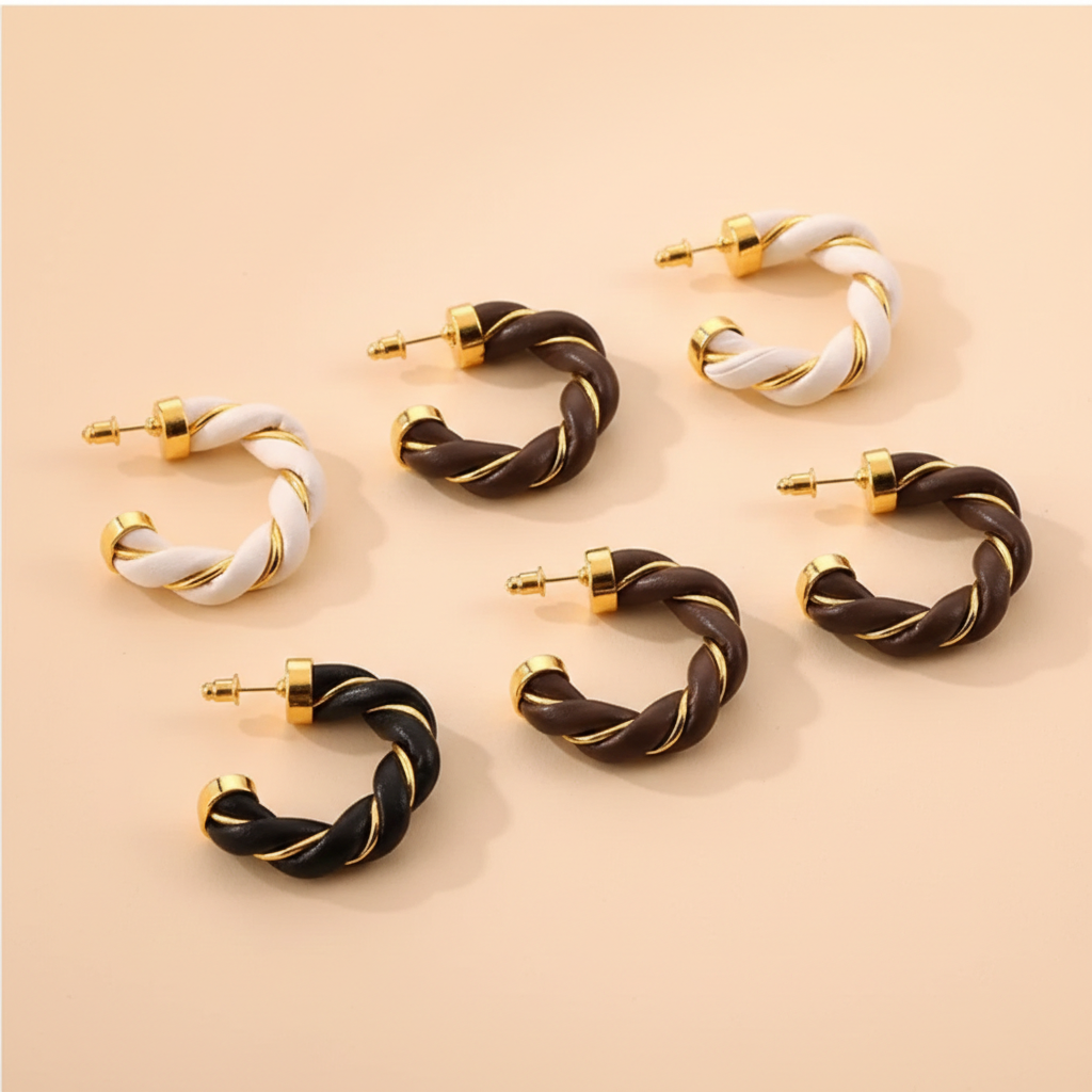 Twisted Leather Rope C-Hoop Earrings