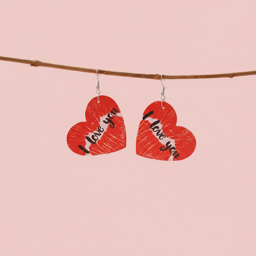 I LOVE YOU Heart Leather Earrings