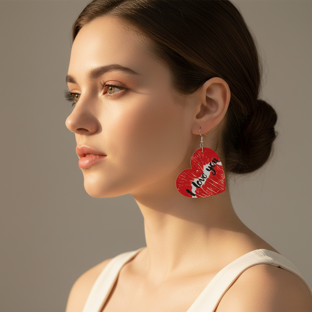 I LOVE YOU Heart Leather Earrings
