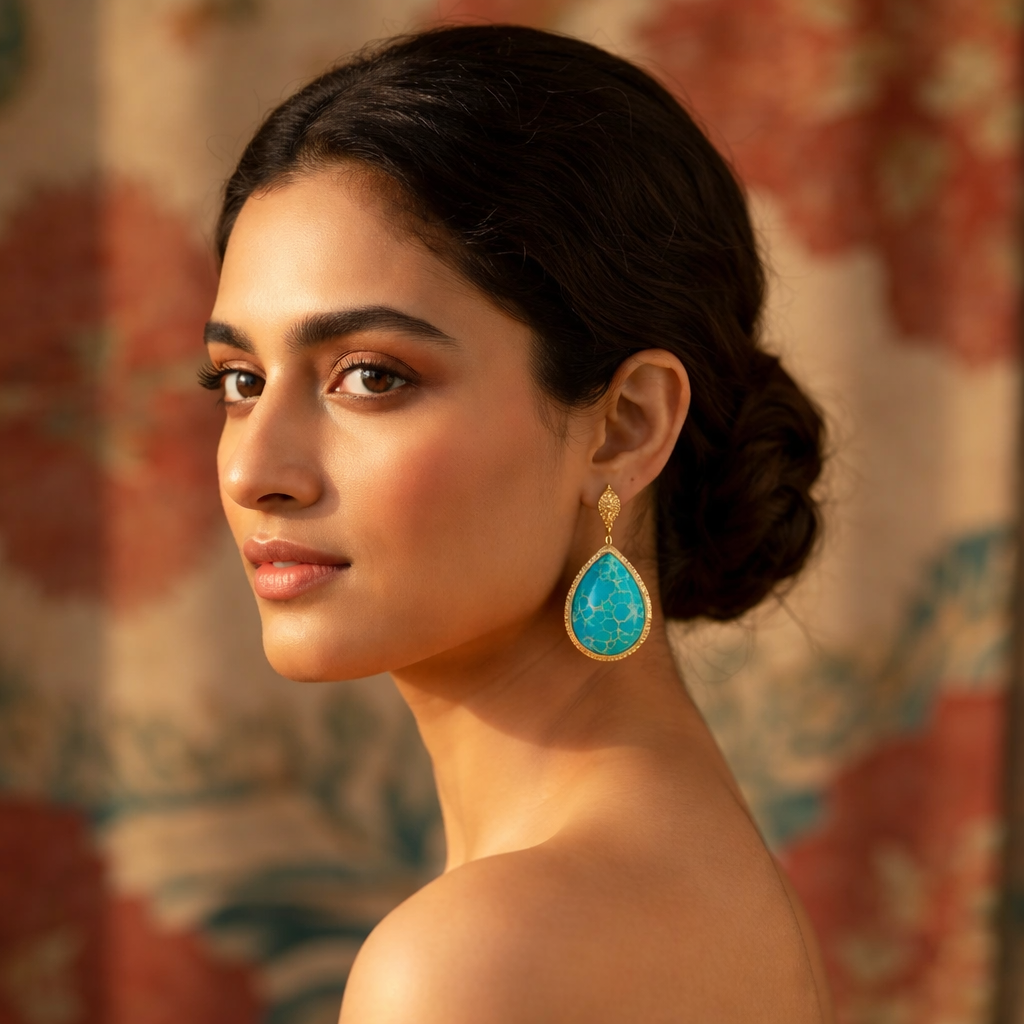 Copper Natural Stone Teardrop Shape Earrings