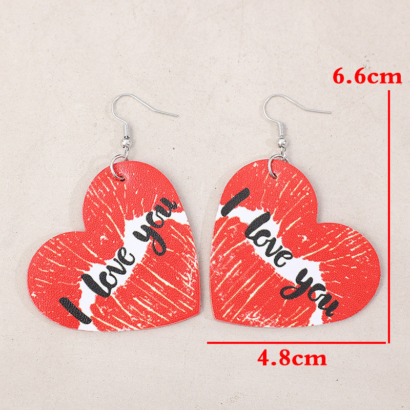 I LOVE YOU Heart Leather Earrings